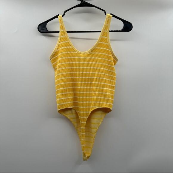 Urban Outfitters Out From Under Yellow & White Striped Thong Bodysuit Size M/L - Picture 5 of 11